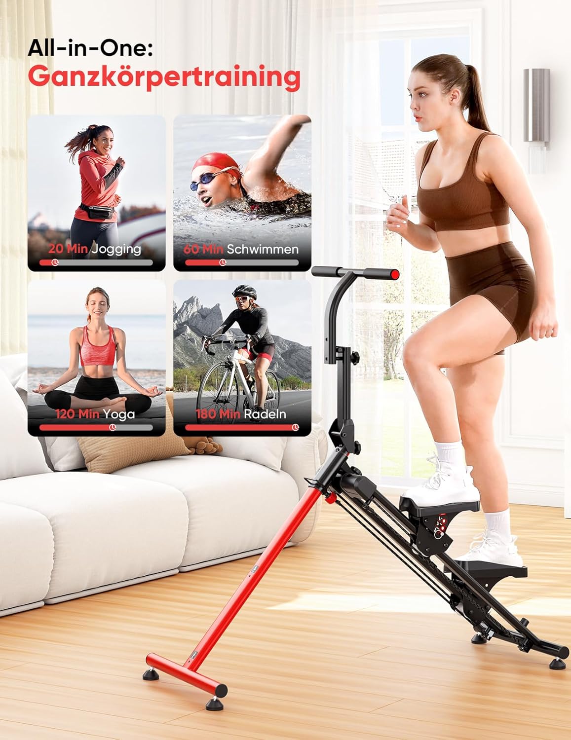 Klappbarer Stepper mit 3 Trainingsmodi & Skisimulation, Einfacher Stepper