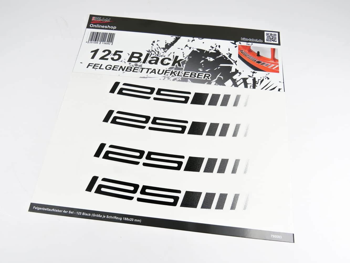 Felgenbett Aufkleber für KTM 125 Duke, 125 Duke - schwarz / weiß