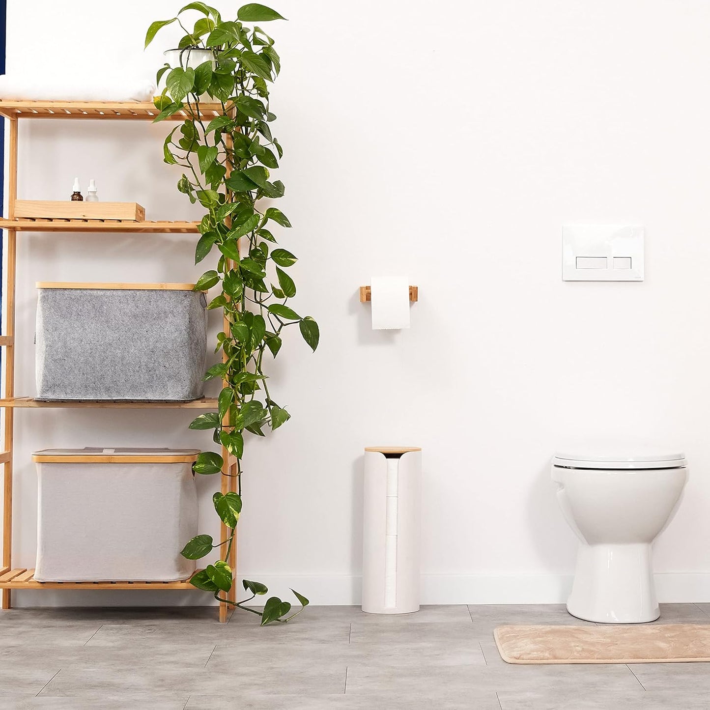 Toilettenpapierhalter aus Bambus, Weiss Toilettenpapieraufbewahrung 4 Rollen