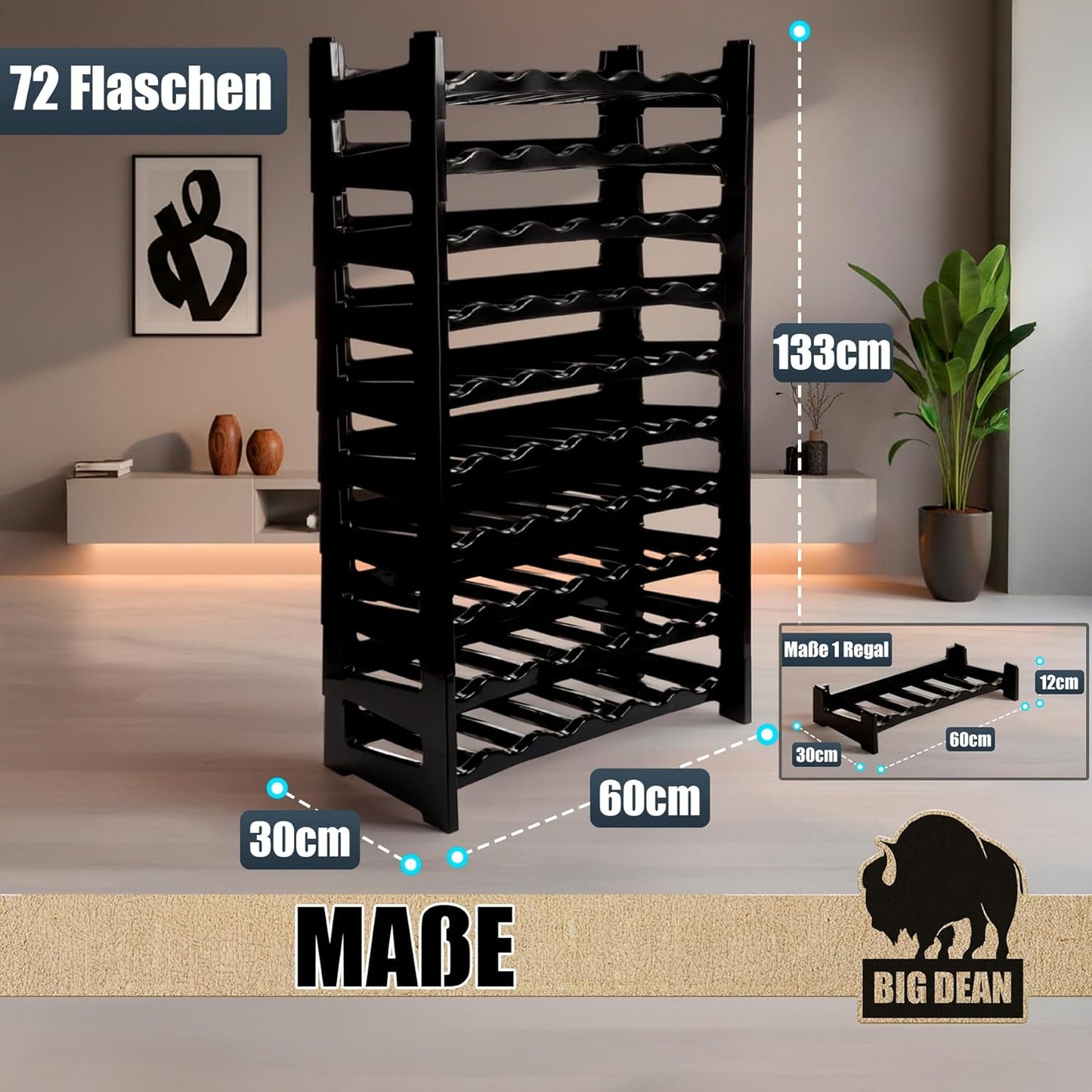 Stapelbares Flaschenregal für 72 Flaschen (12er-Set), 12 Stück (72 Flaschen)