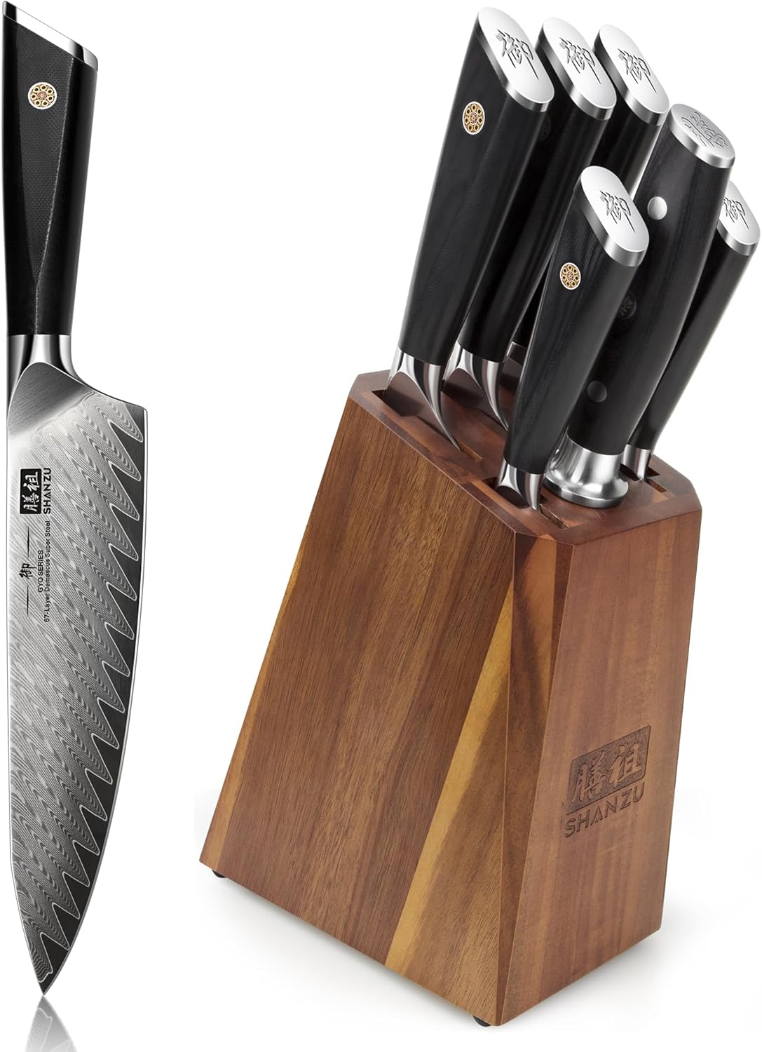 Messerblock, 7-teiliges Damastmesser Set