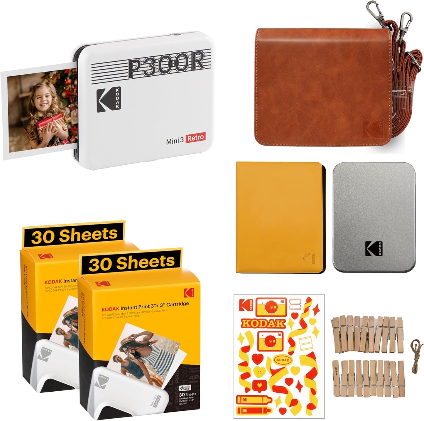 Mini 3 Retro Fotodrucker mit 68 Fotopapieren, Imprimante + 68 feuilles et accessoires weiß