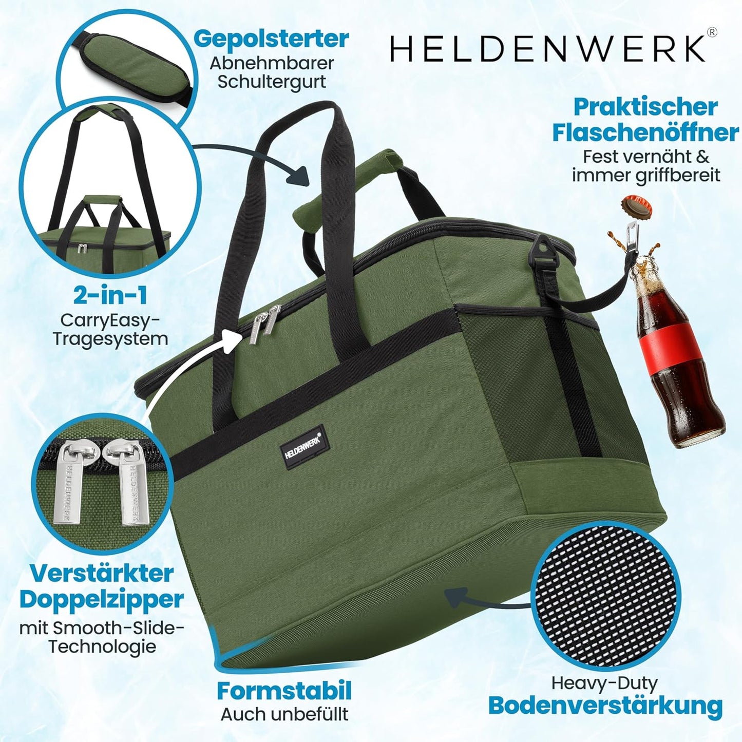 Faltbare Kühltasche, Olivgrün 40L (L40 x B27 x H38 cm)