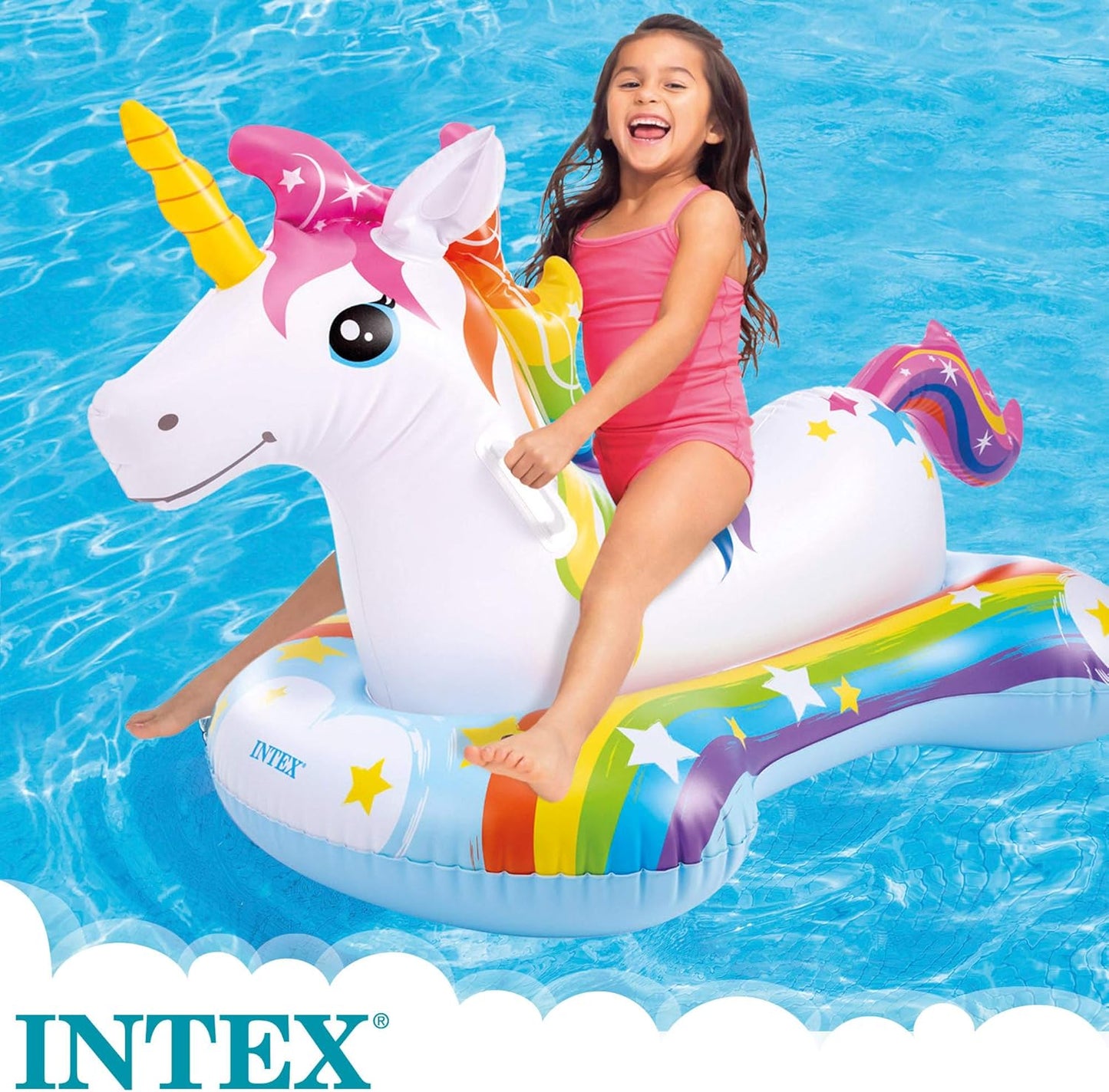 Aufblasbares Einhorn mit Basis und Haltegriffen, Weiss Einheitsgrösse Single
