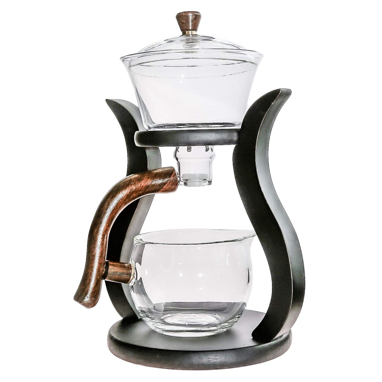 Lazy Kungfu Glas-Teekanne mit Magnet-Wasserdurchlauf, Teapot Only Holzfarben