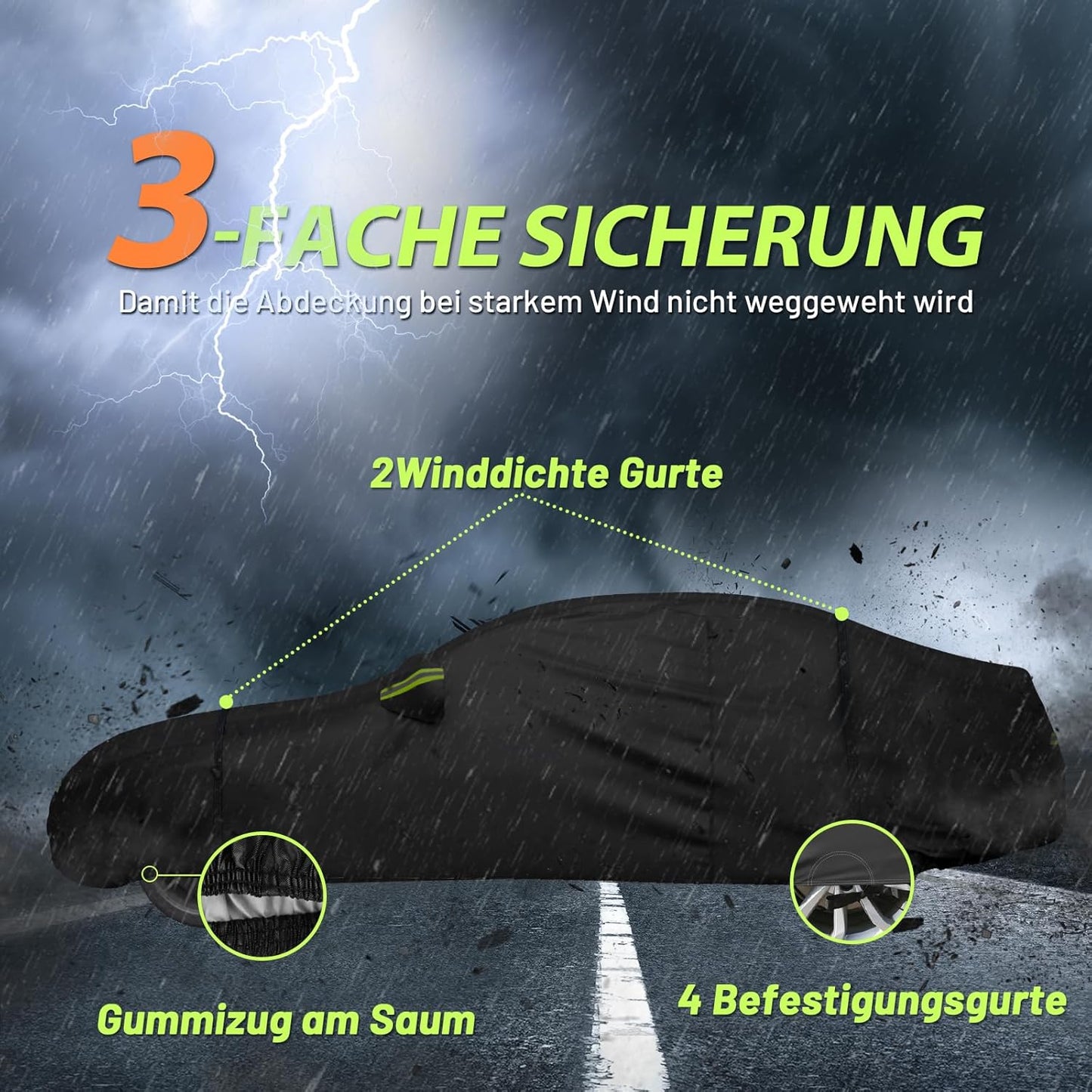 Autoabdeckung für Limousine (450-495 cm), Schwarz 450-495 cm Limousine