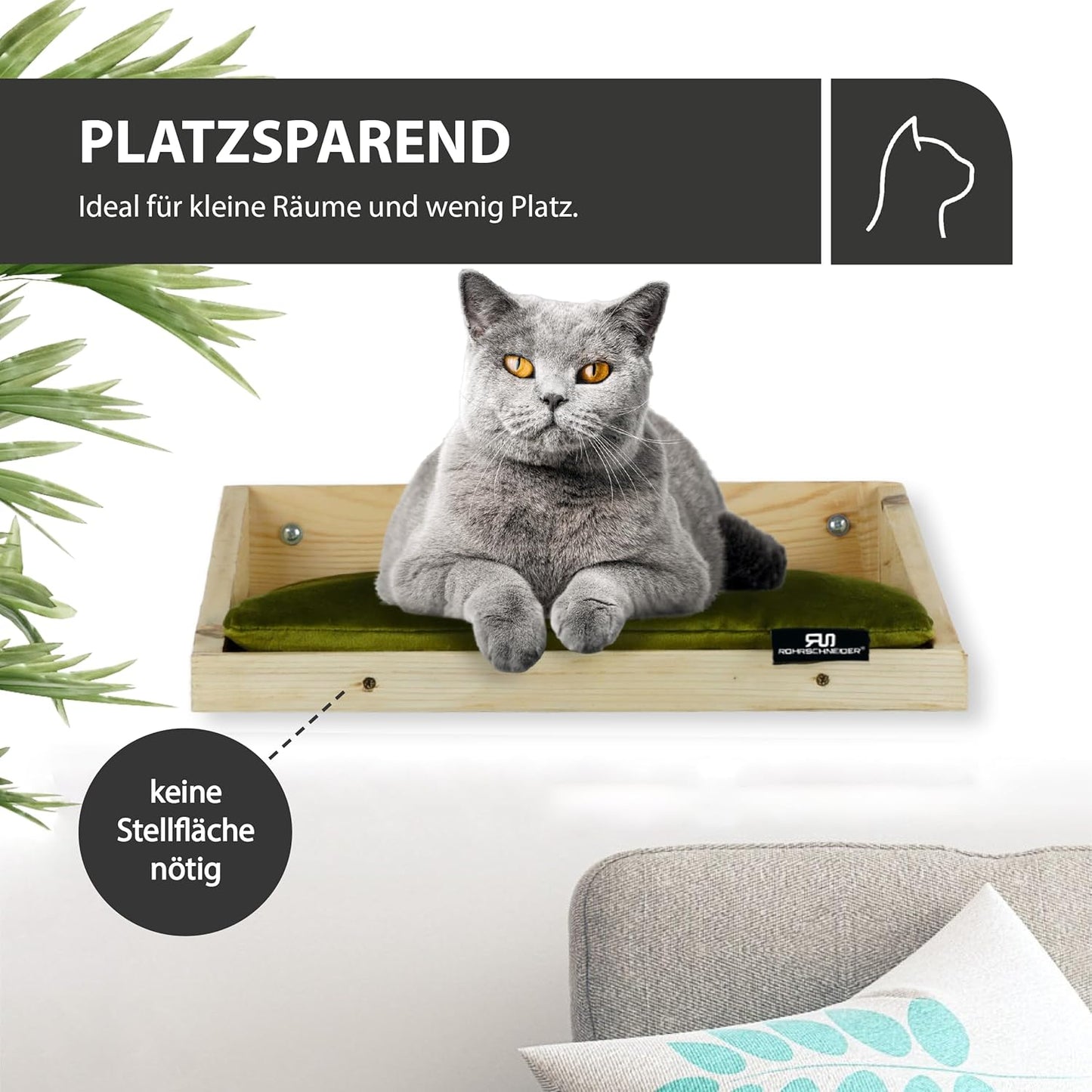 Kletterwand Katzenbett inkl. Kissen, Kiefernholz oliv