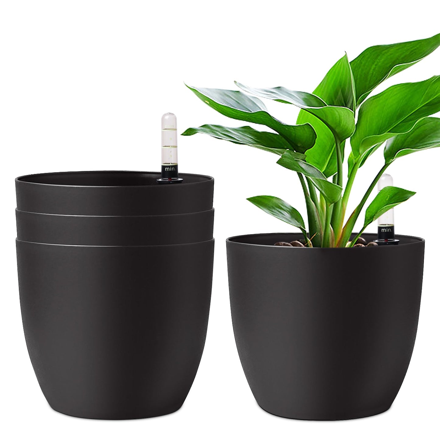 4er-Set Selbstwässernder Blumentopf mit Wasserstandsanzeige, Schwarz 18.5*16cm