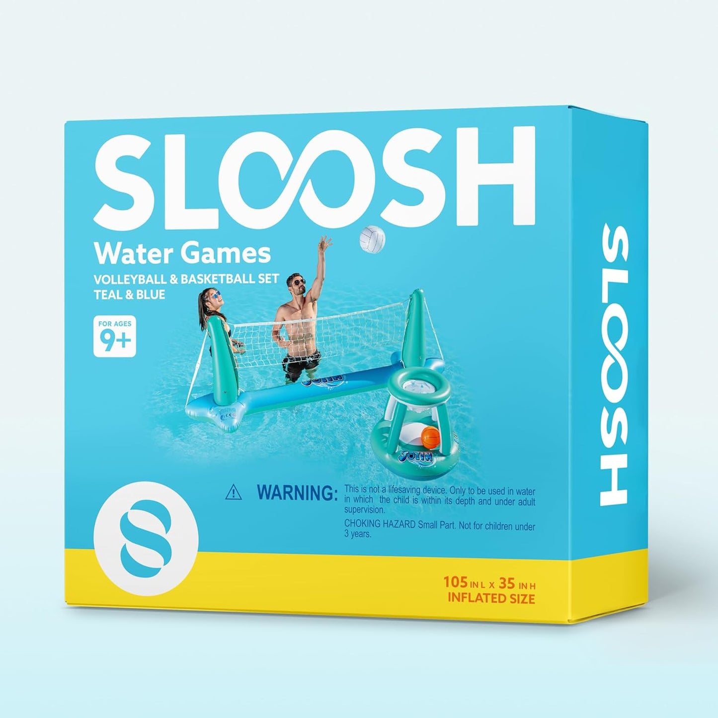Aufblasbares Pool-Spielset mit Volleyball & Basketball, Blau