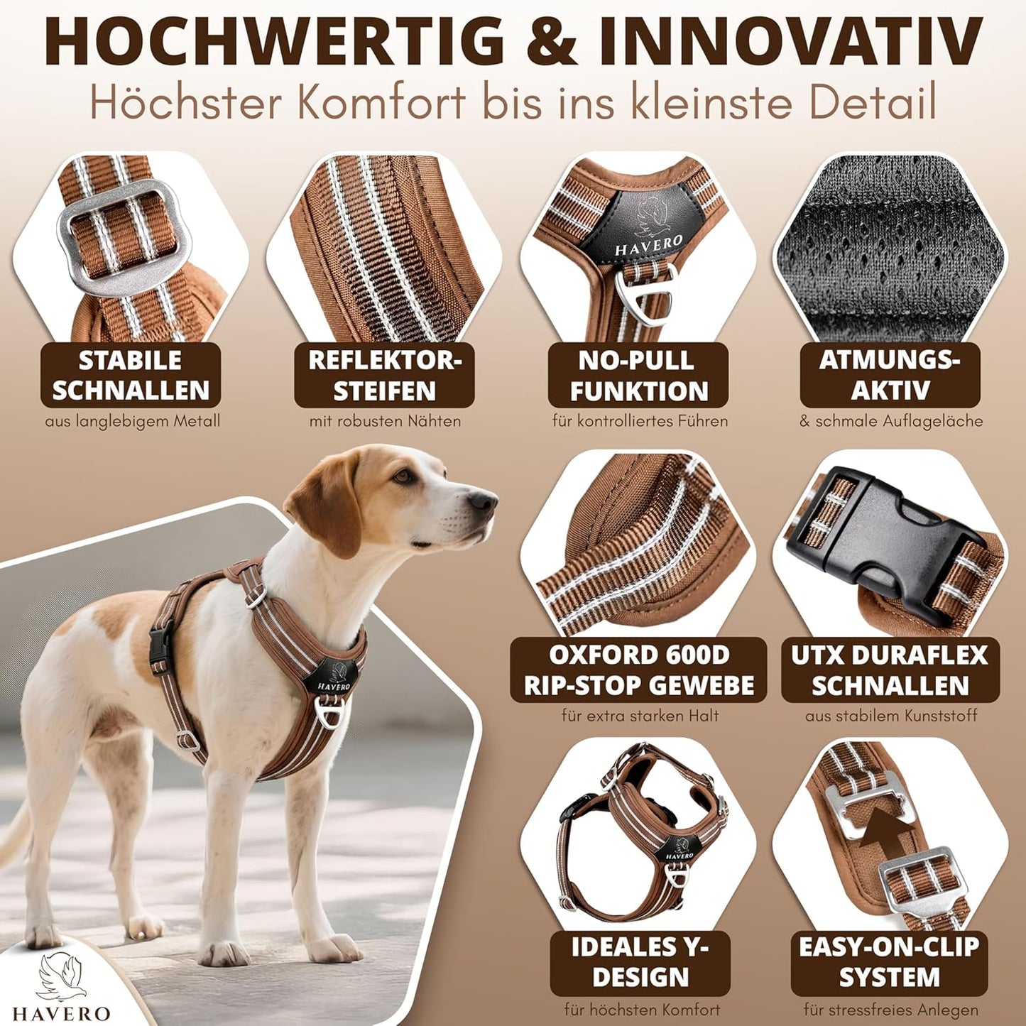Anti-Zug Y-Geschirr für Hunde, Braun S