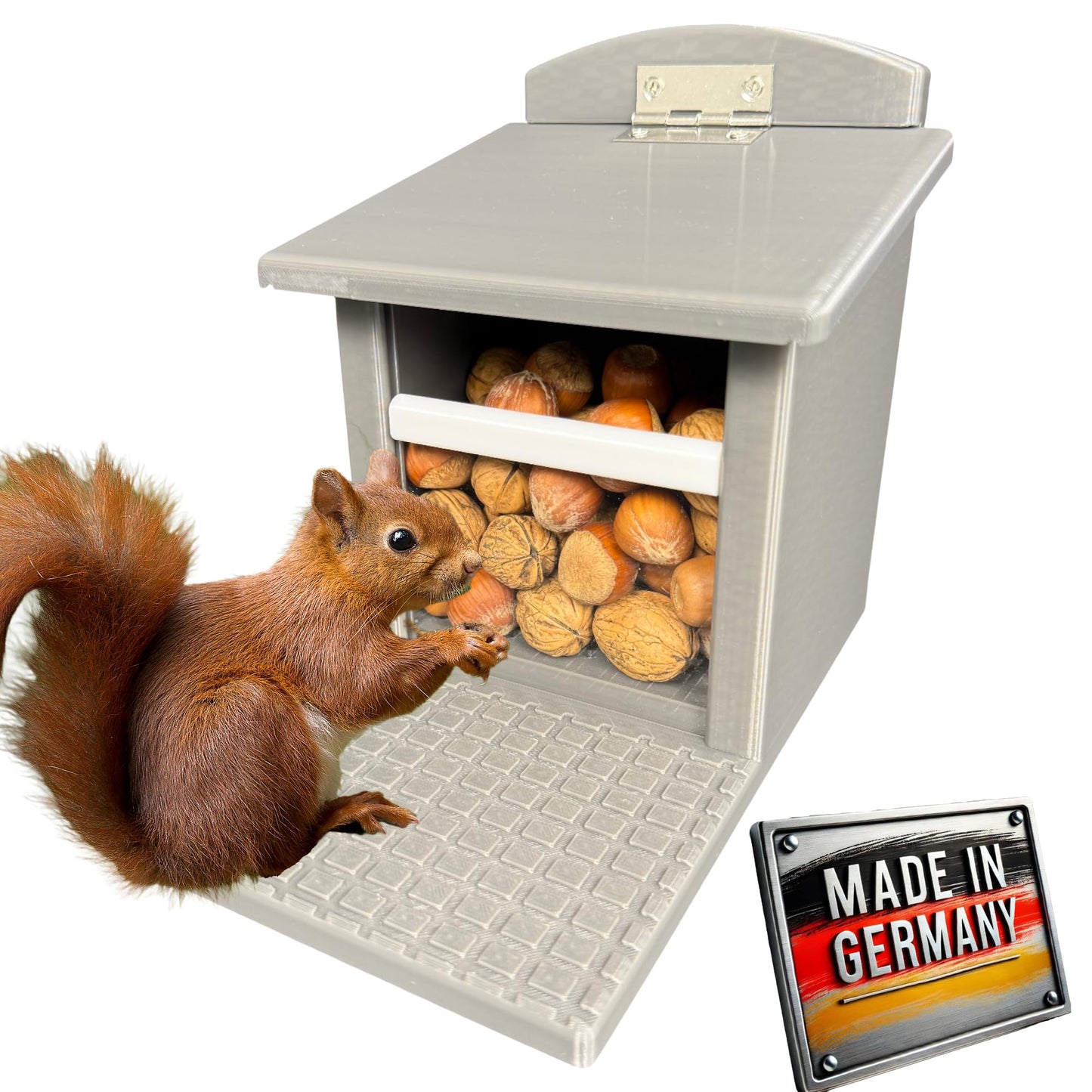 Eichhörnchen-Futterstation witterungsbeständig, komplett Grau