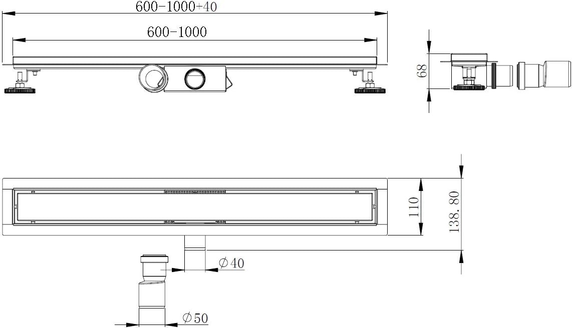 Duschrinne Extra Flach mit Haarsieb und Siphon, 80cm Weiß