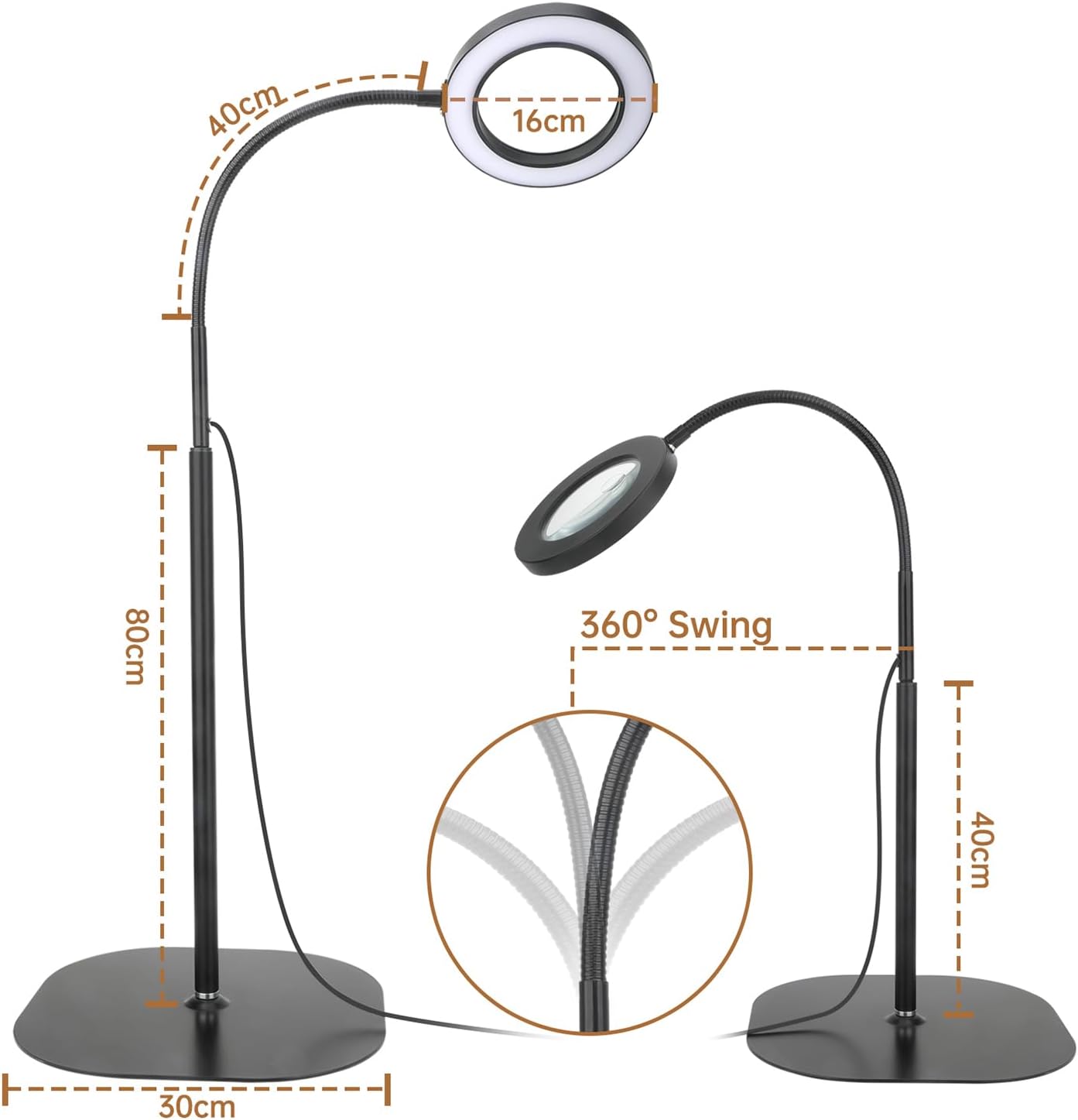 Dimmbare Lupe mit Licht & Ständer, 5X