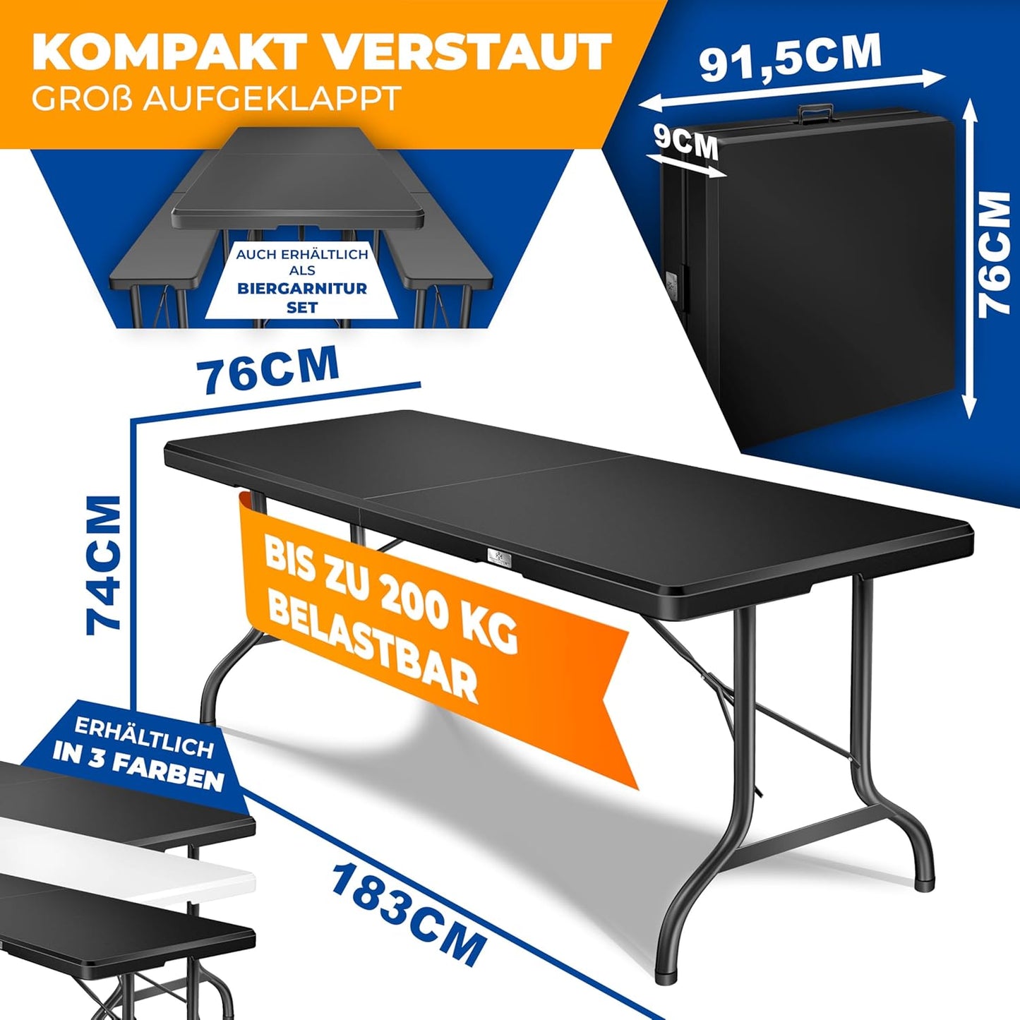 Klapptisch für Garten und Camping, Anthrazit