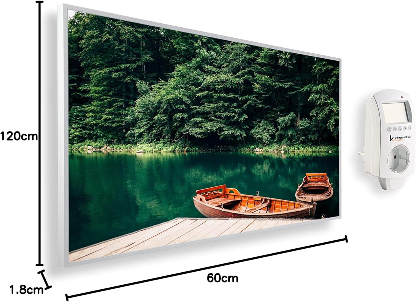 Infrarotheizung mit Bildmotiv Boot und See & Smart Thermostat, 1200 Watt|04. Boot und See