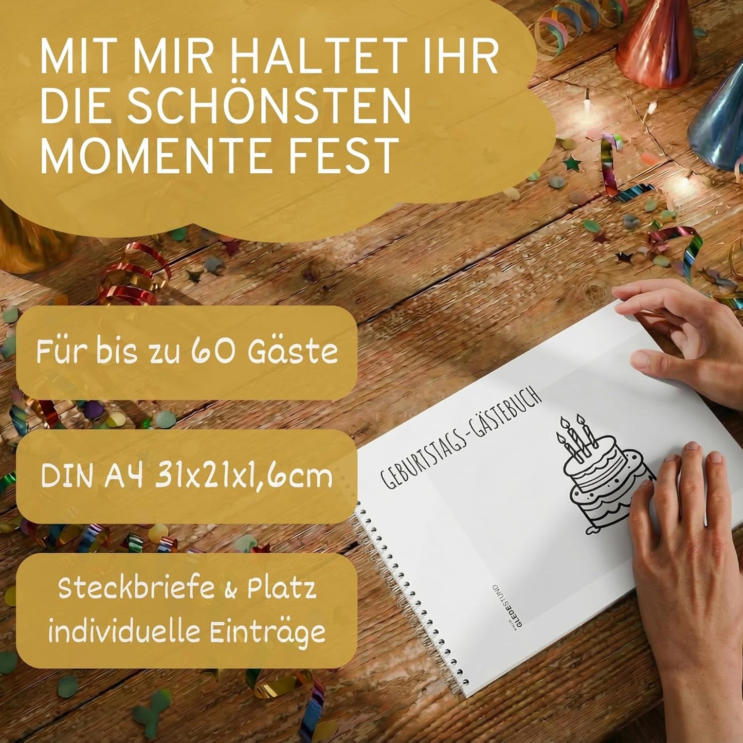 Gästebuch Geburtstag mit Fragen, 60 Seiten - Schlicht