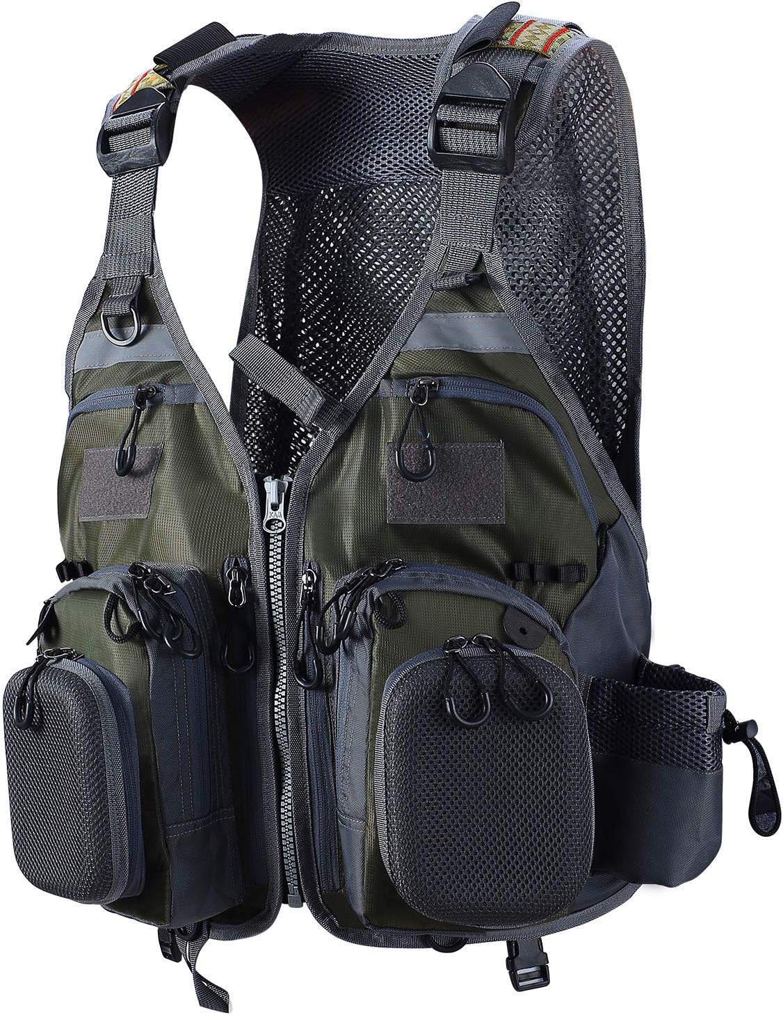 Outdoor-Angelweste mit vielen Taschen, Einheitsgröße Große Größen armee-grün
