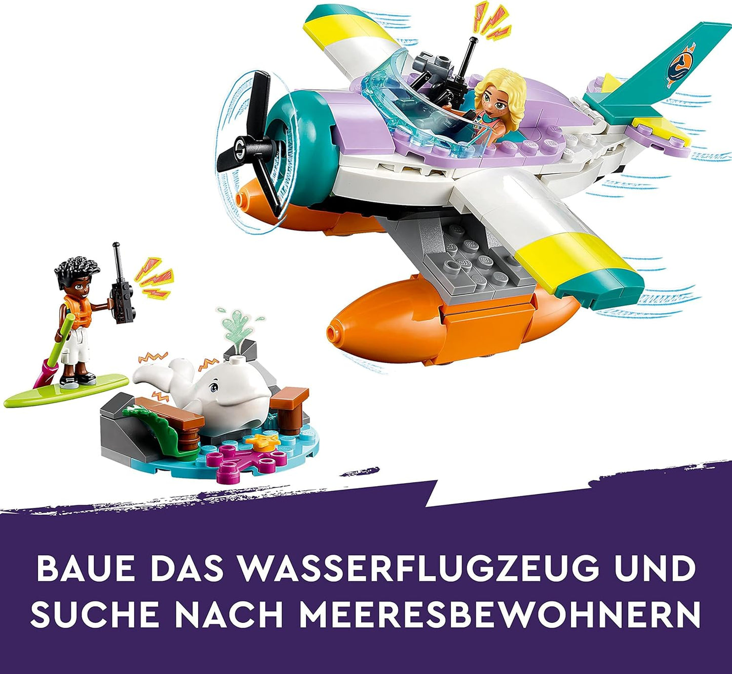 Seerettungsflugzeug mit Wal-Figur und Mini-Puppen, Single