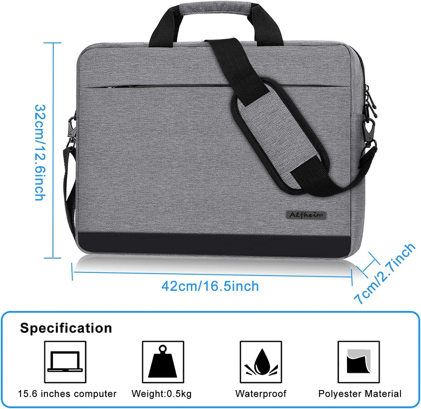 Laptoptasche mit Schultergurt, Grau 15,6-16