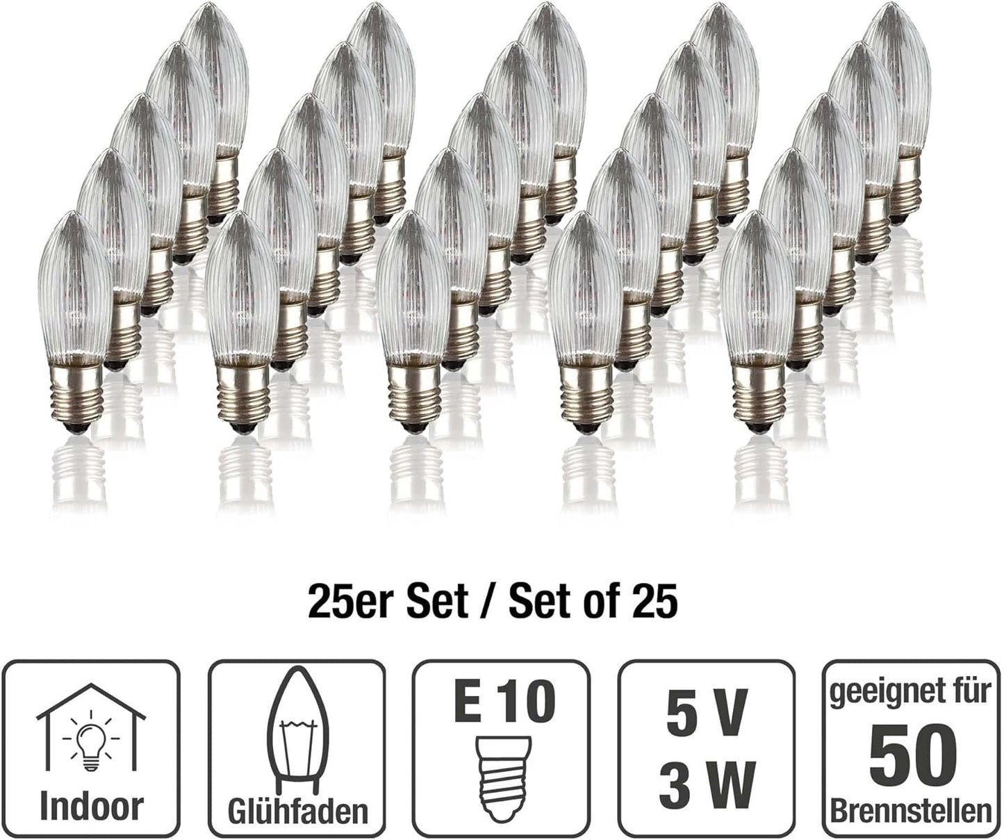 Ersatzkerzen für Schwibbogen (25 Stück), 25er E10/ 5V /3W