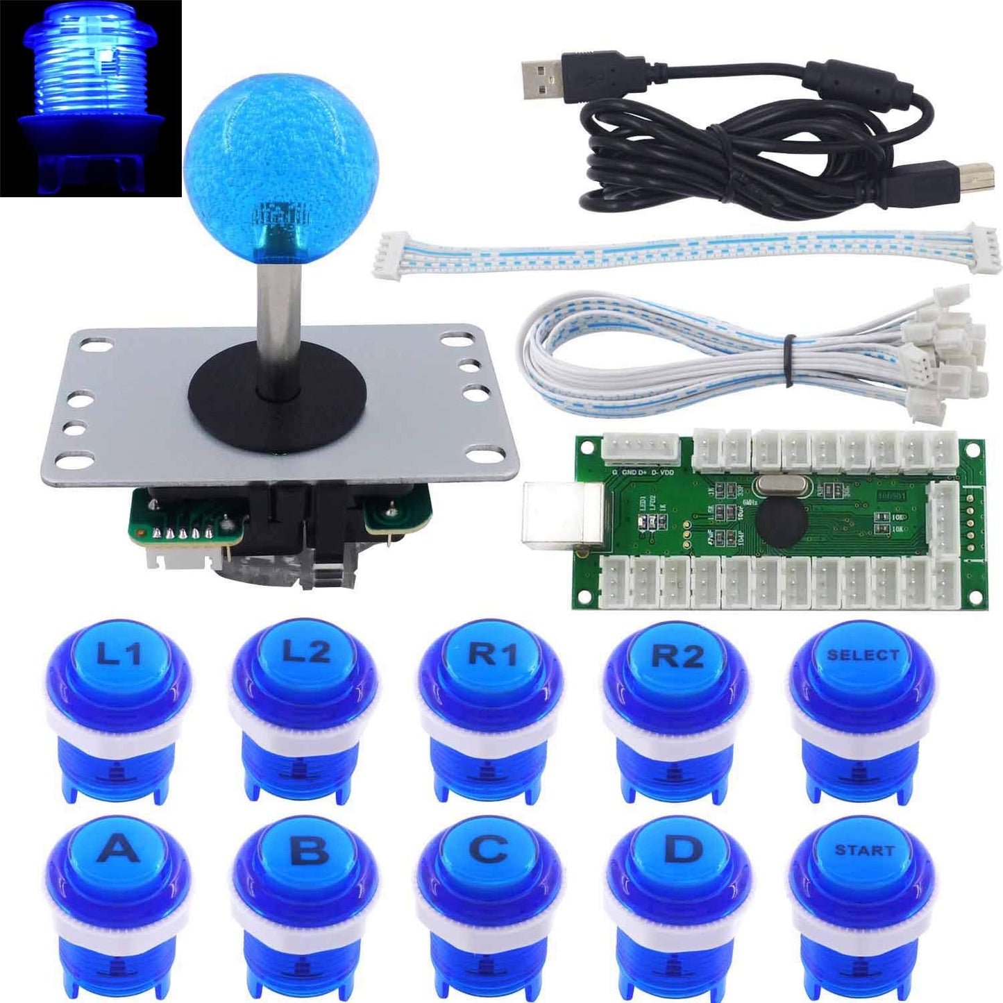 Arcade DIY Kit: Mechanisches Tastatur- und Joystick-Set, blue