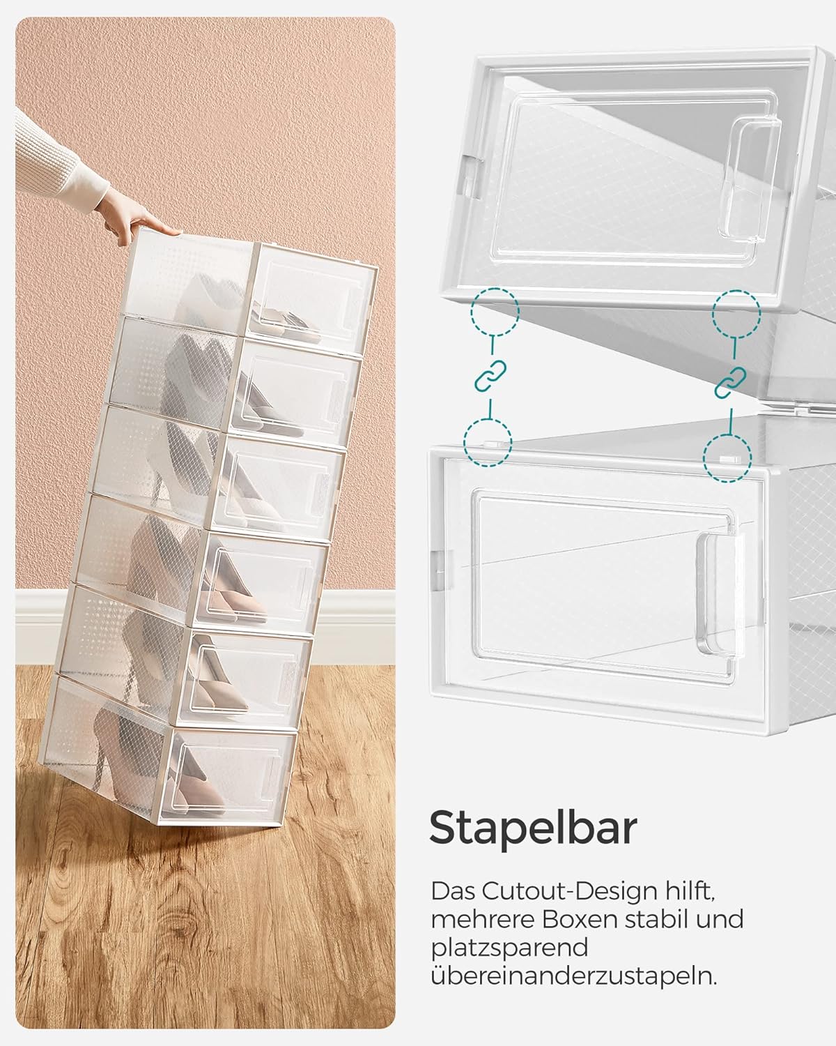 12er-Set Schuh-Organizer, 12er Set für Schuhe bis Größe 44 Transparent + Weiß 12