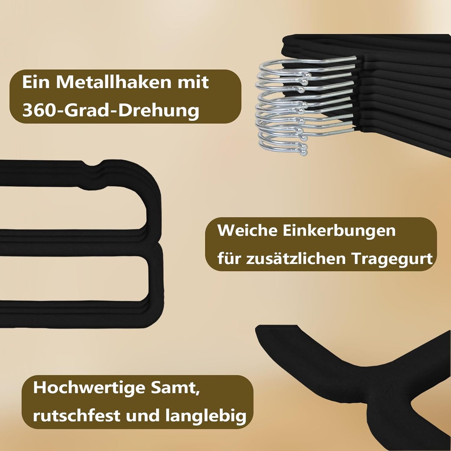 Samt Kleiderbügel-Set für Hosen (10 Stück), Schwarz