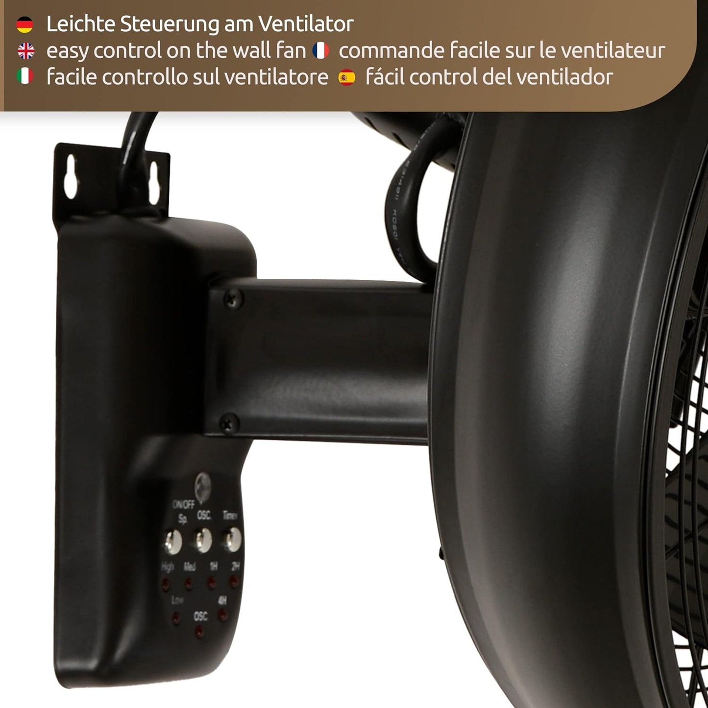 Wandventilator mit Fernbedienung, Schwarz