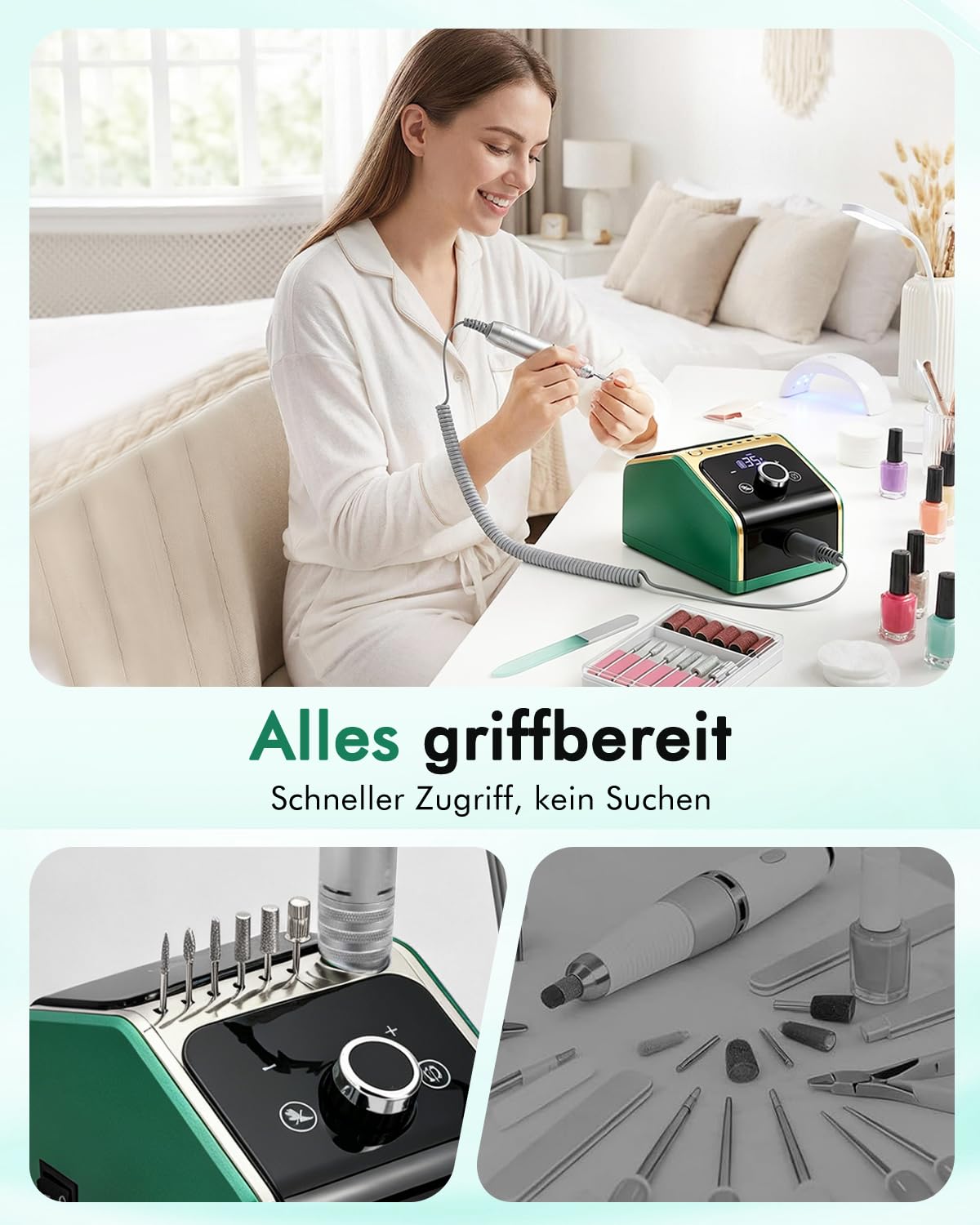 Elektrische Nagelfräsmaschine 35.000 U/min Set, Grün
