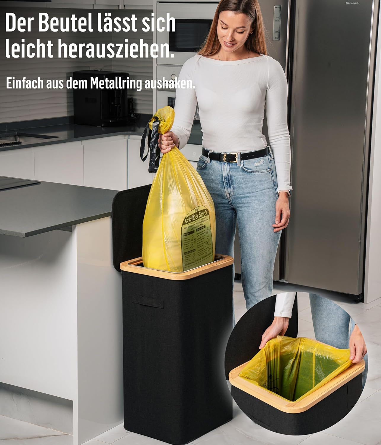 Müllsackständer mit Bambusrahmen, 90L - Schwarz