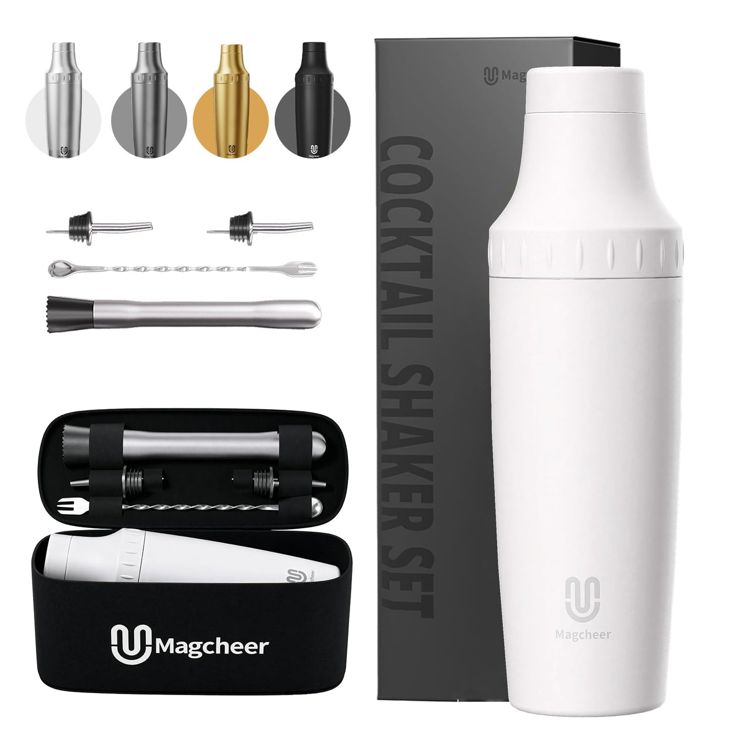 Cocktail Shaker Set, Weiss Mit Massskala