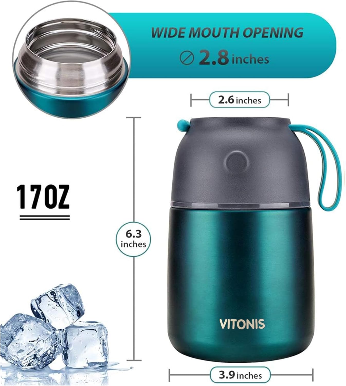 Thermobehälter für Essen mit Löffel, Grün 500 ml
