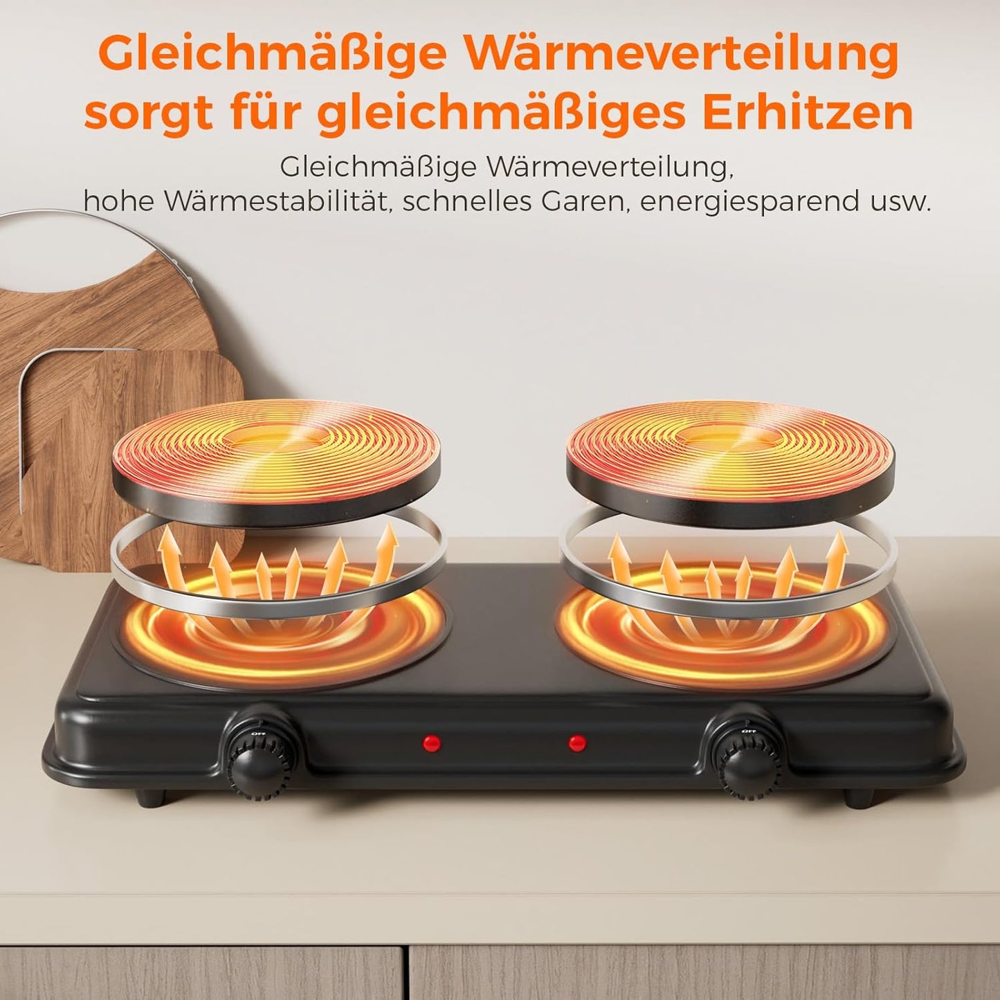 Kochplatte mit 2 Kochfeldern, Schwarz M