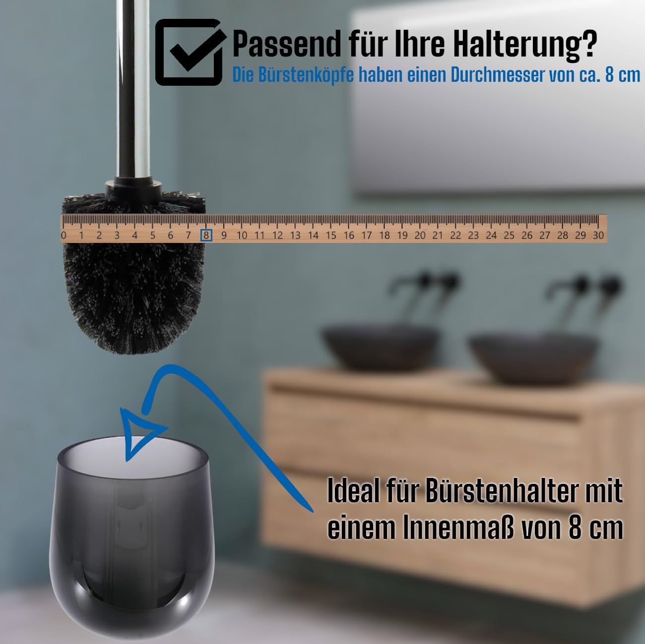 Ersatz-WC-Bürstenkopf-Set (12-teilig), Schwarz 10 Bürsten/2 Griffe