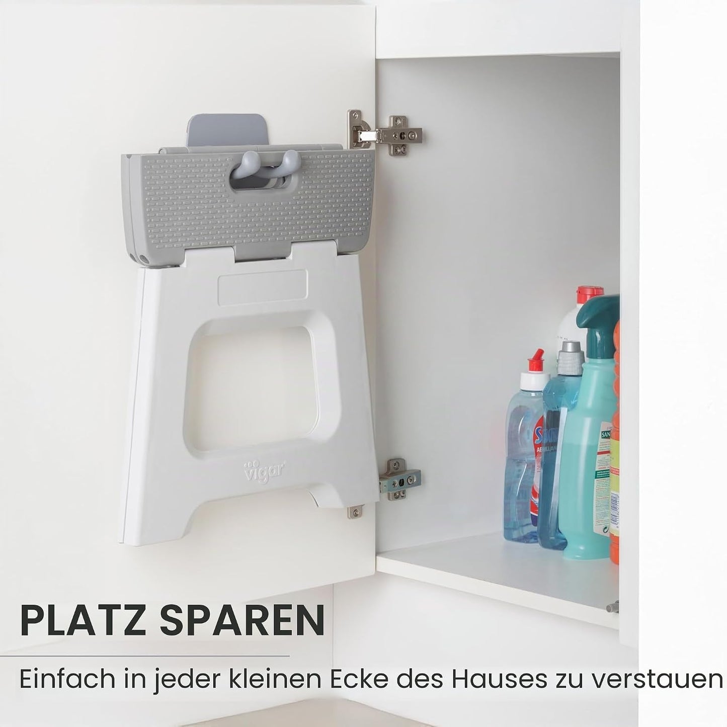 Zusammenklappbarer Hocker, Grau Zeroline 32 cm, 1-Step