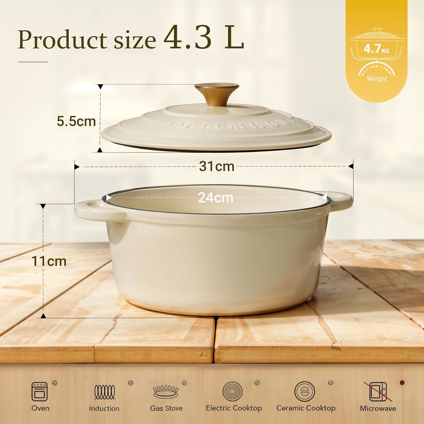 Schmortopf mit Deckel, 24cm-4.3L Weiß