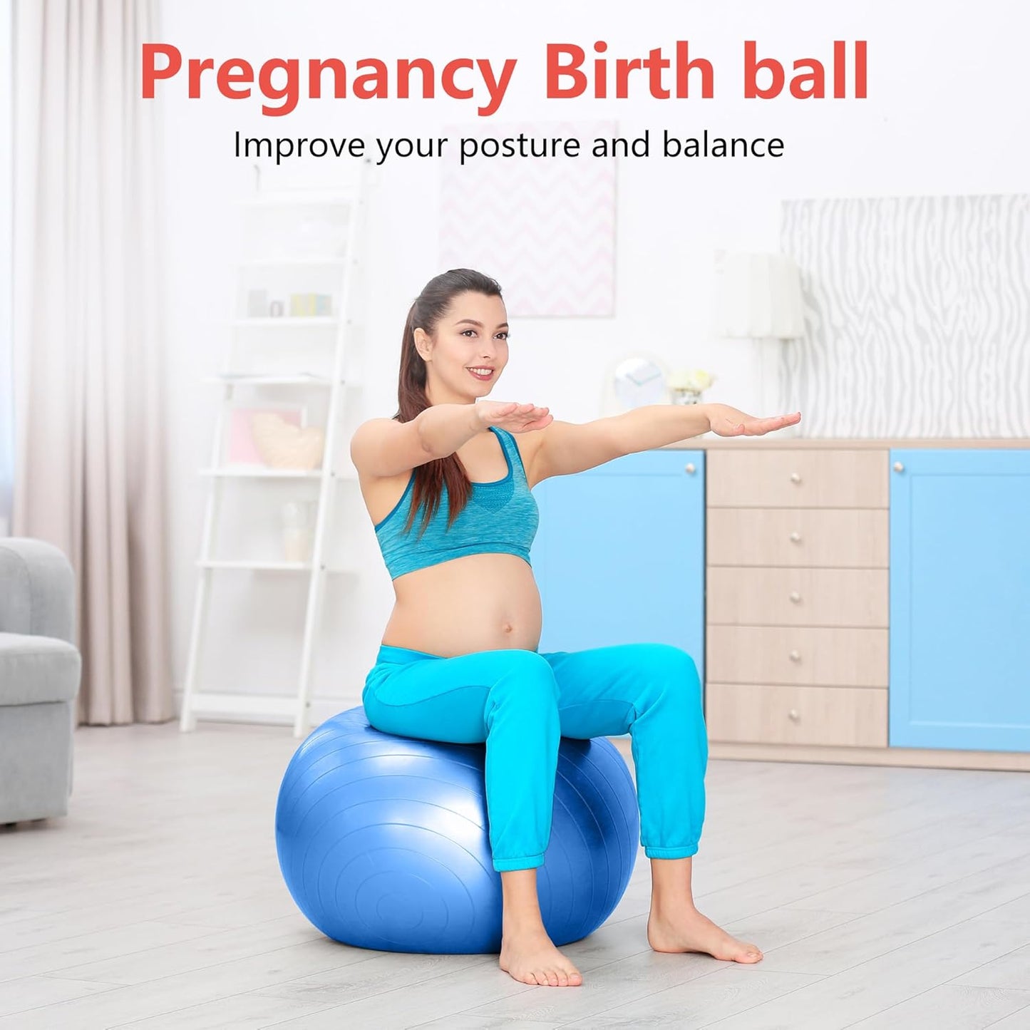 Gymnastikball für Fitness und Schwangerschaft, 25.6 inch & 65 cm blau