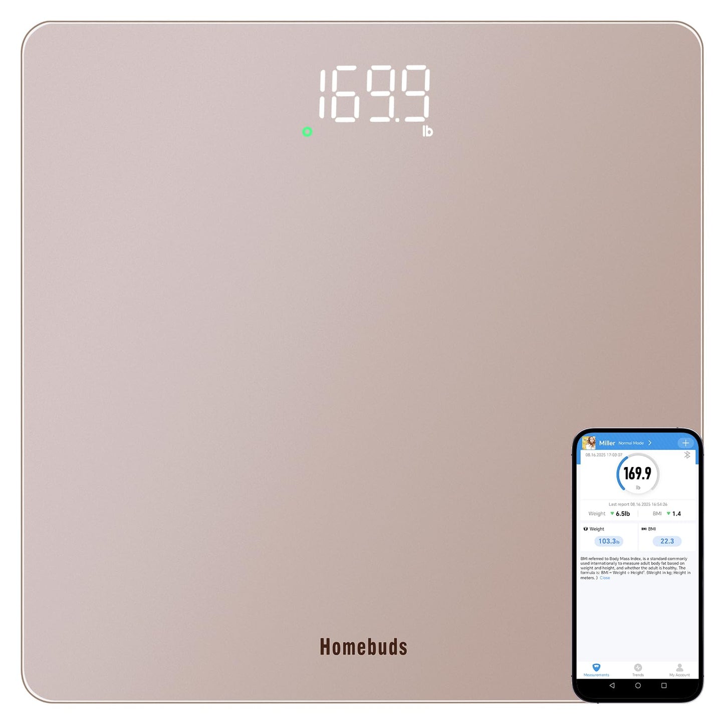 Smart Personenwaage mit App-Synchronisierung, Roségold