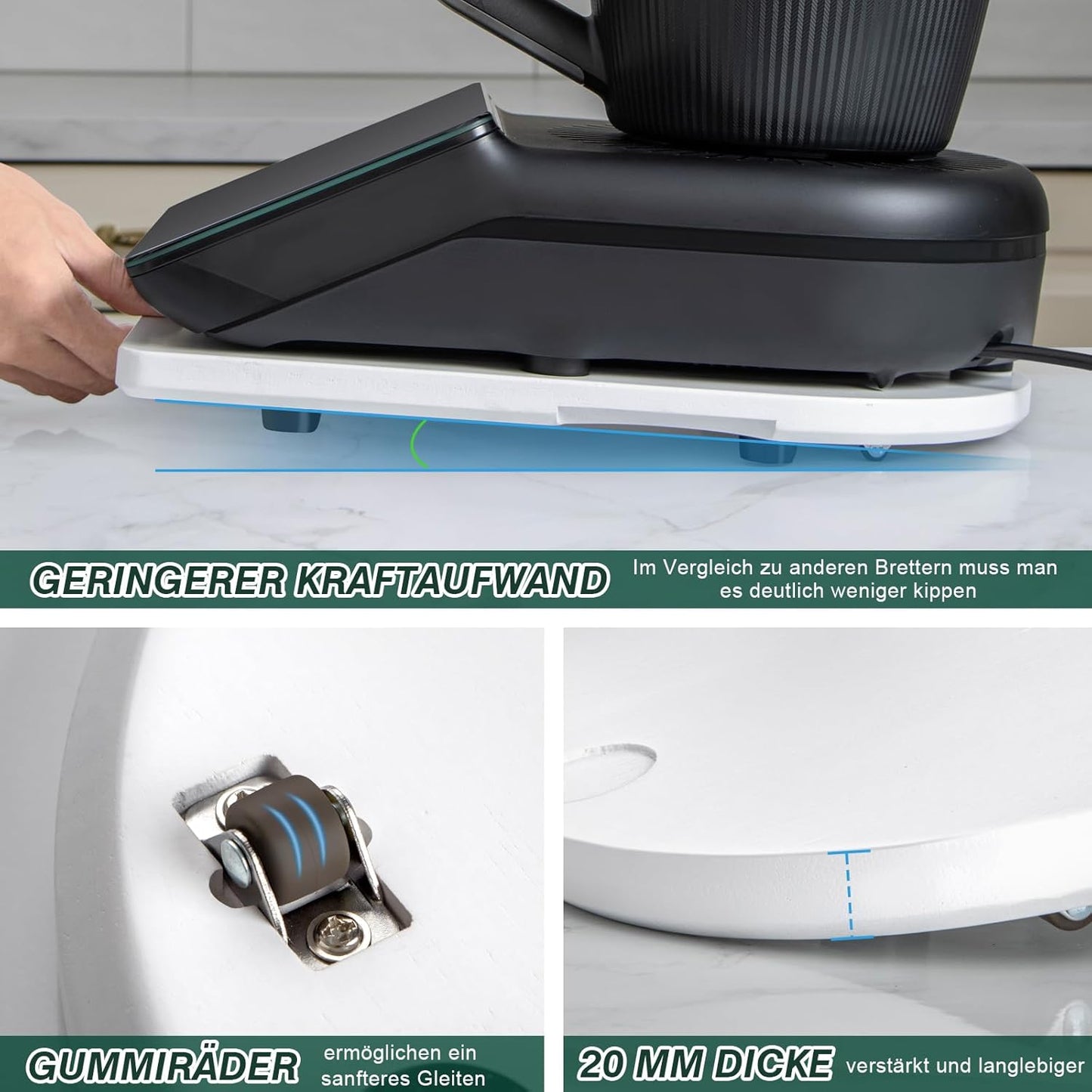 Gleitbrett für Thermomix mit Rollen, Weiß