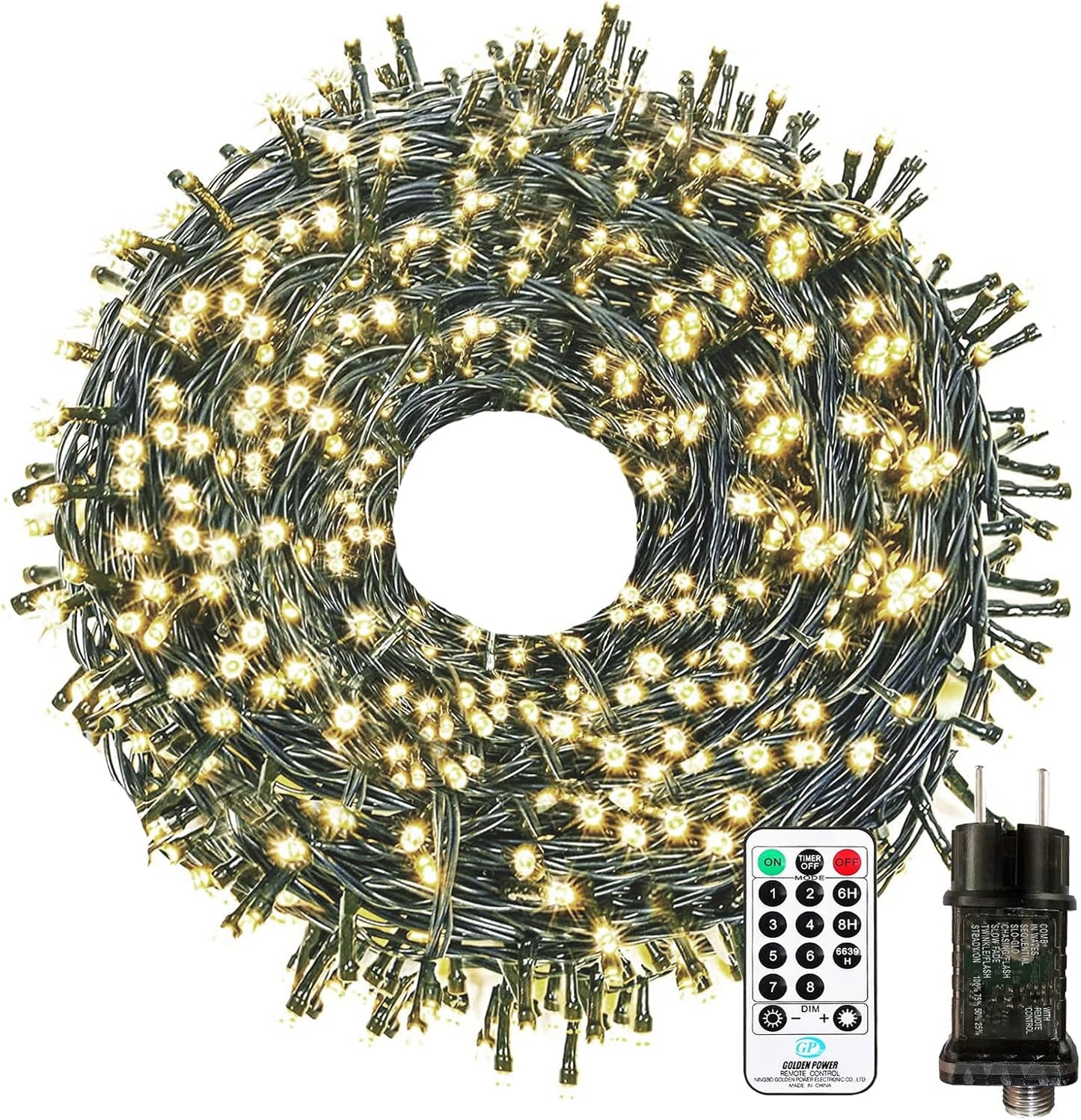 LED-Lichterkette (30M, 300 LEDs, 8 Modi) mit Timer, 30M Warmweiss