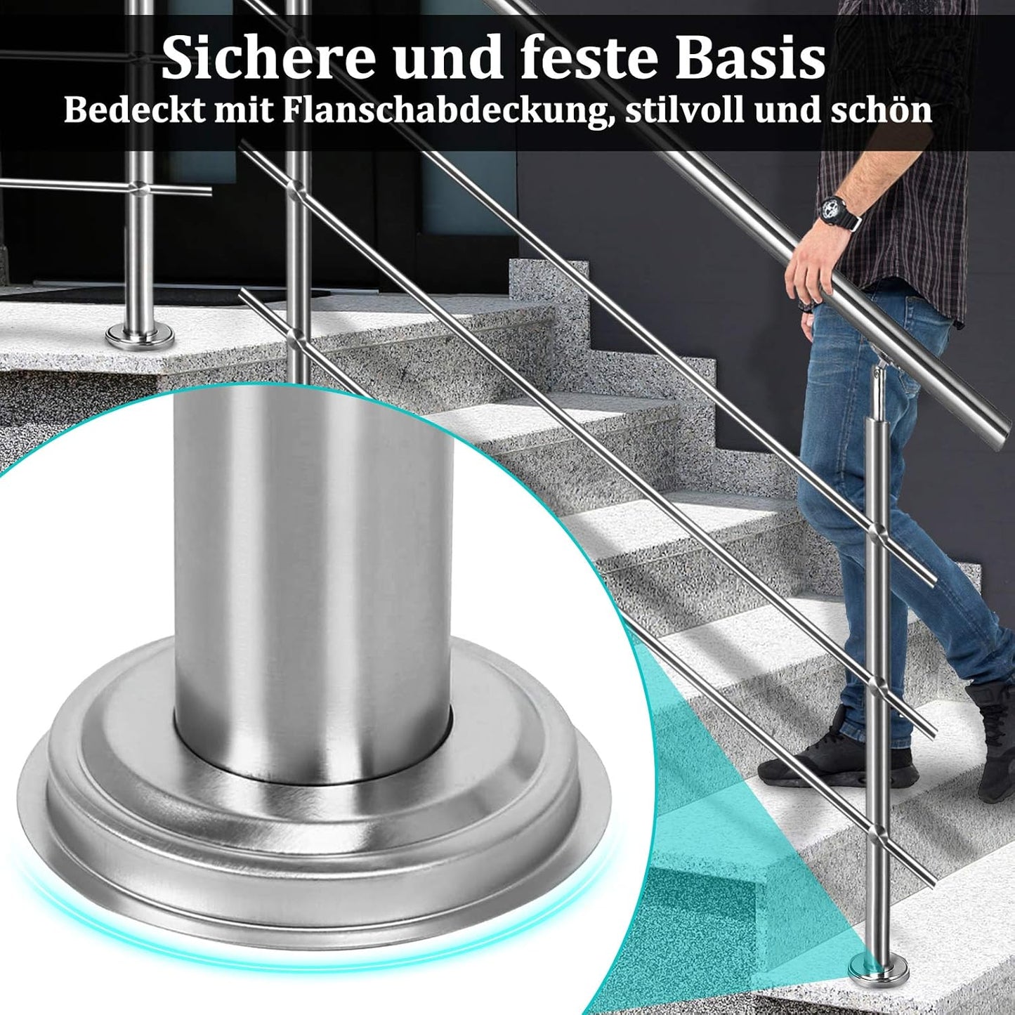 Edelstahl-Treppengeländer, 160cm 0 Querstreben