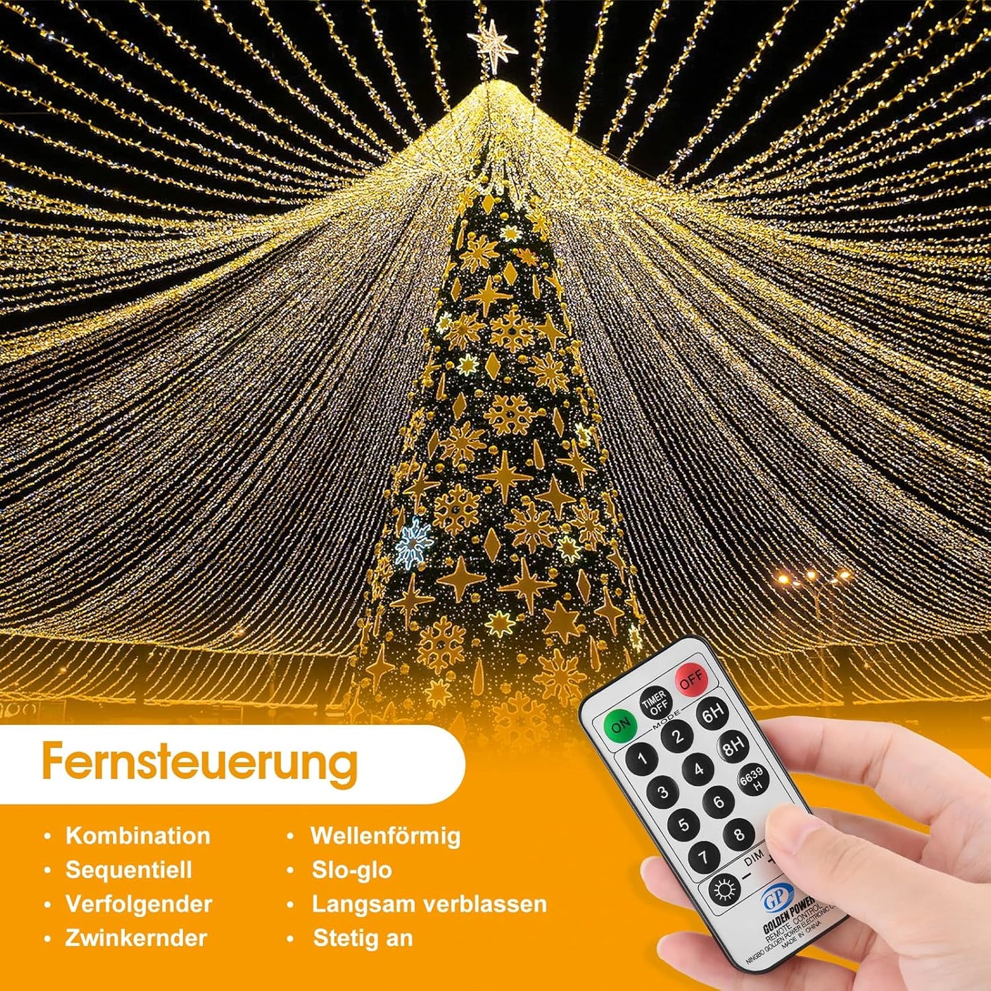 Lichterkette Weihnachtsbaum 150 LED mit Timer, Warmweiss 15m/150leds
