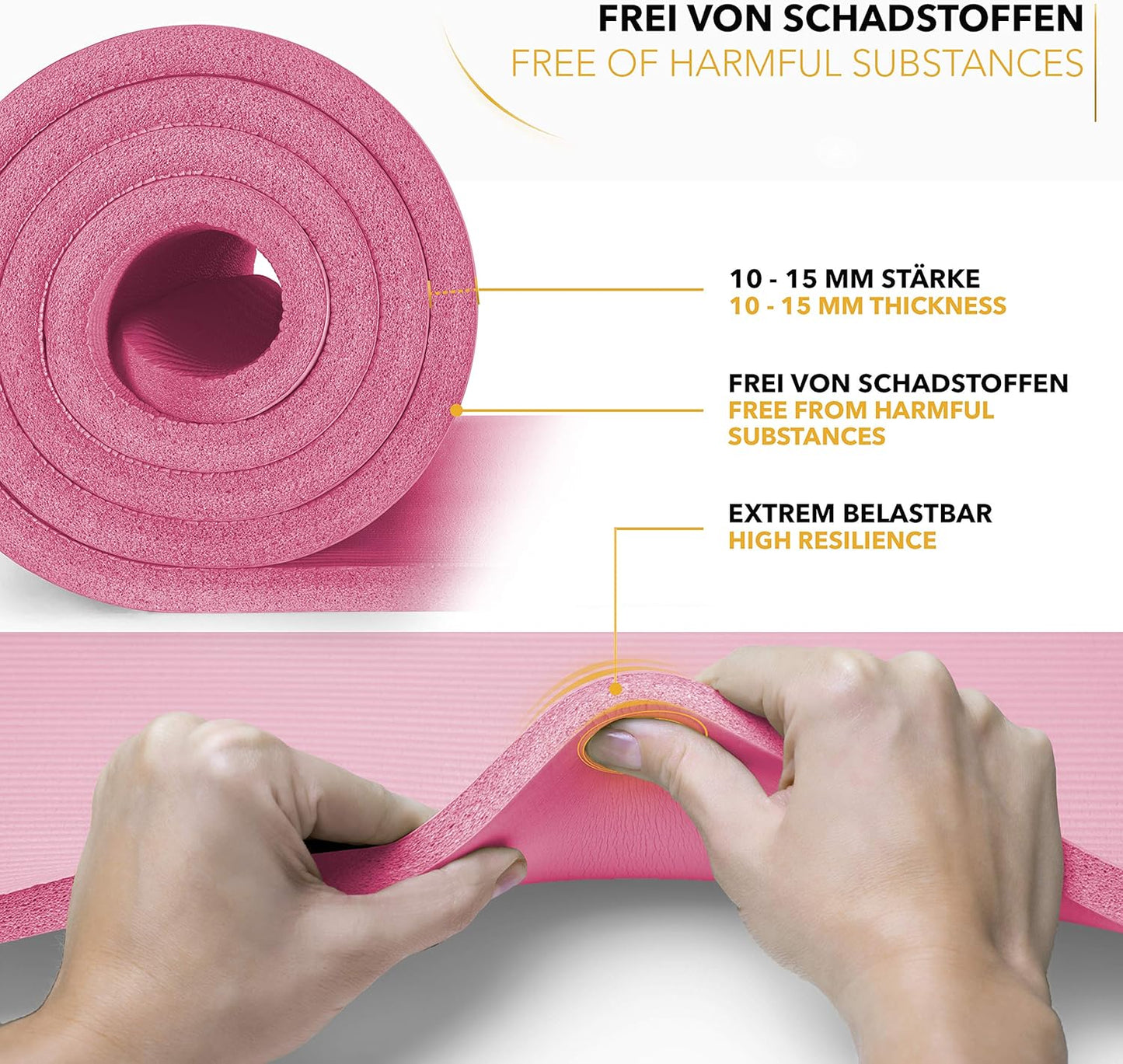 Gymnastik- & Yogamatte, Rosa 185 x 60 x 1,5cm