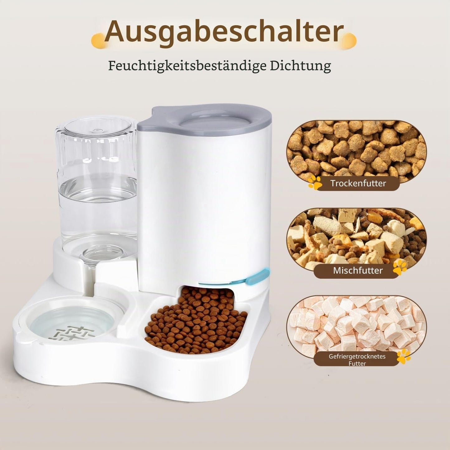 2-in-1 Futter- und Wasserspender für Haustiere, Wei?&Grau