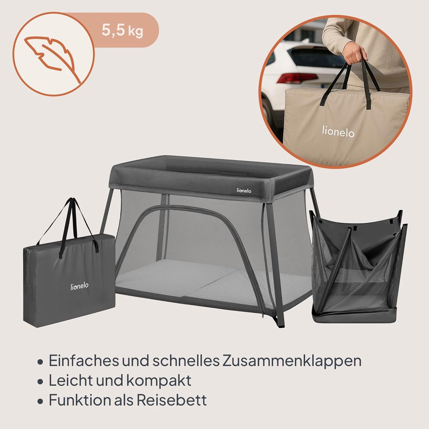 3-in-1 Reisebett Alice, Grau