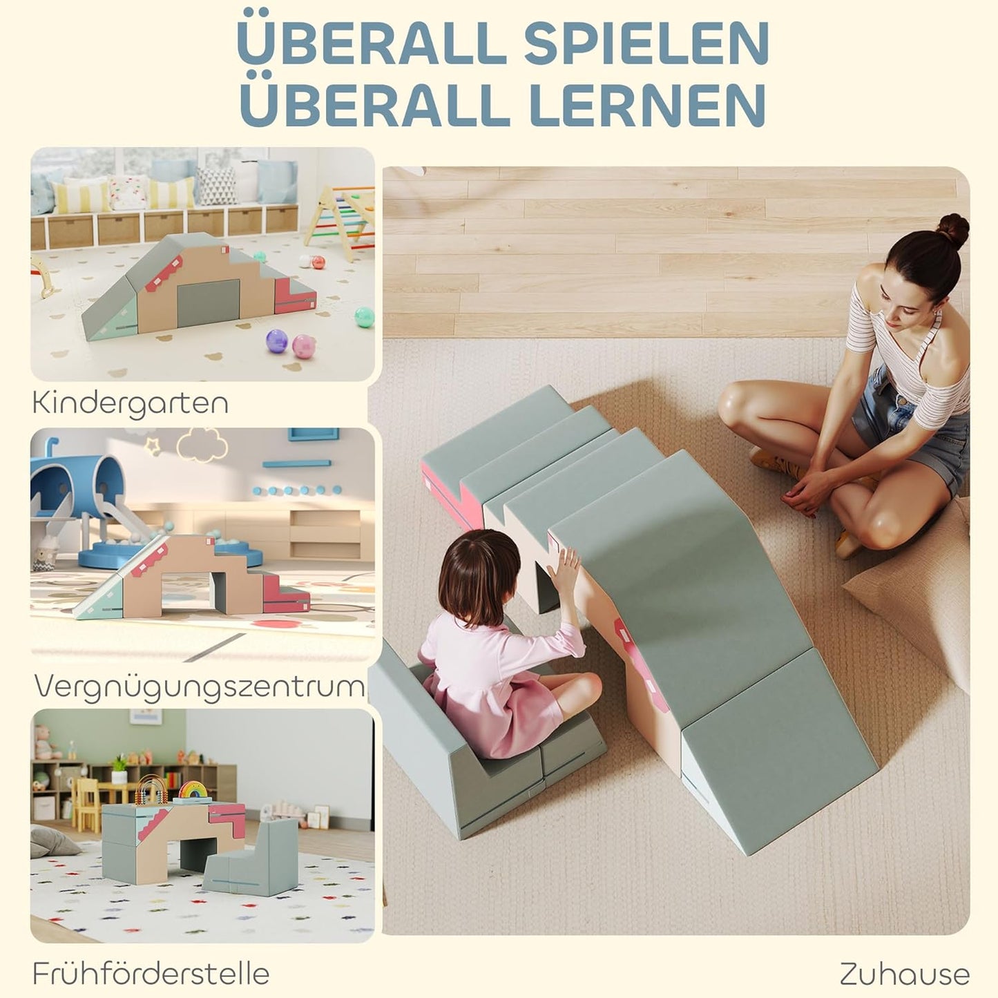 Kinder Schaumstoff-Bausteine-Set, Beige+blau+rosa+hellgrün