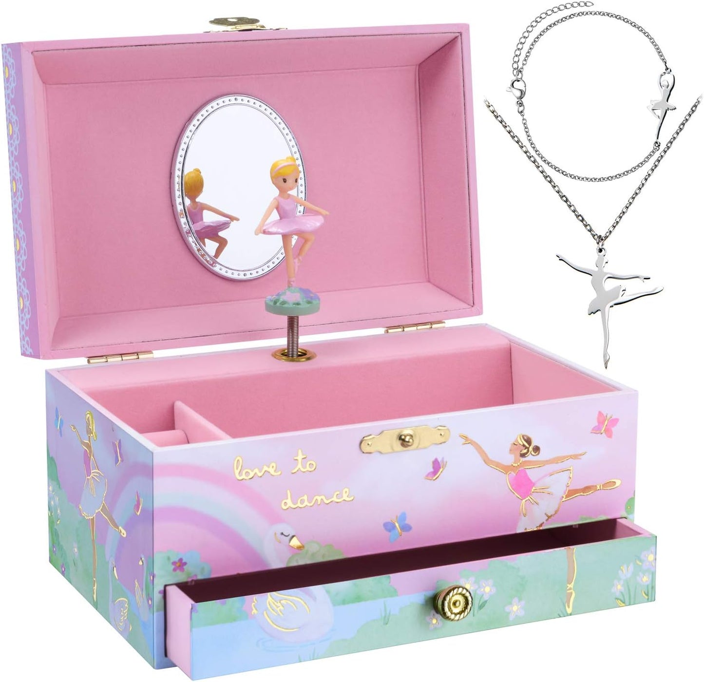Spieluhr & Mädchenschmuck-Set Ballerina, Ballerina-Regenbogen