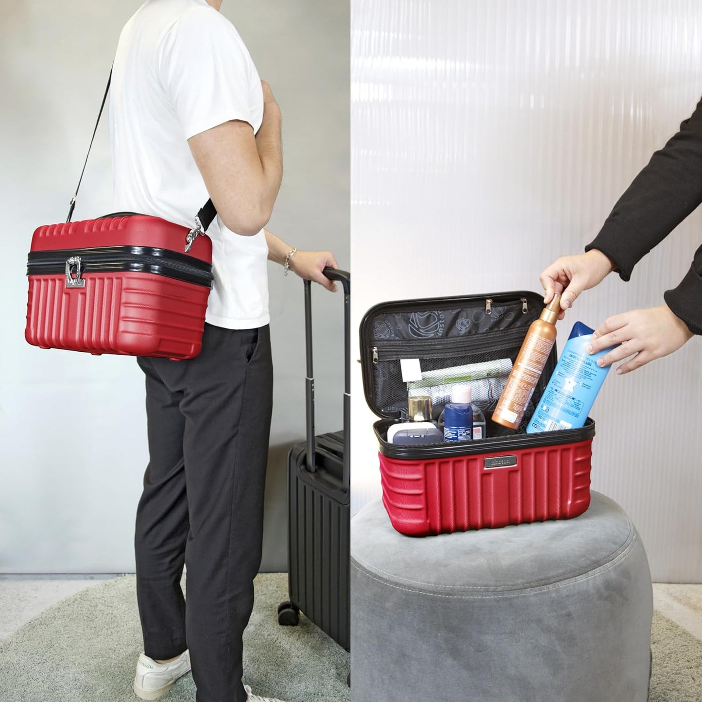 Vanity Case Hartschale mit Schulterriemen, Rot