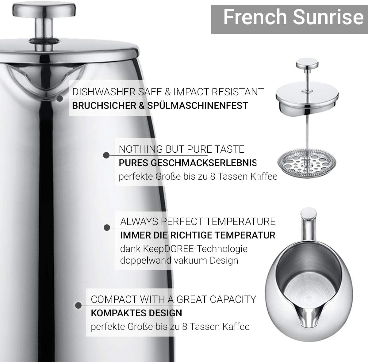 French Press Sunrise, Edelstahl