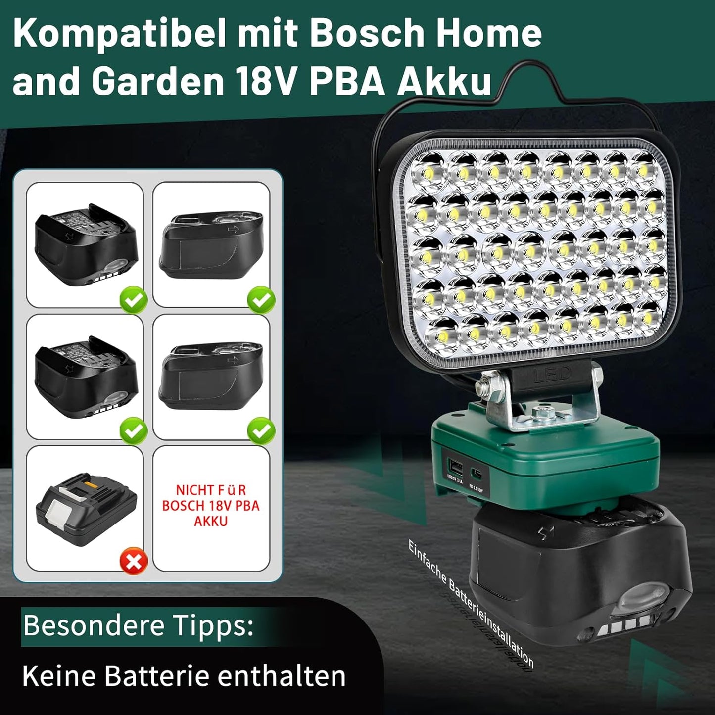 Kabellose LED-Arbeitsleuchte, Green